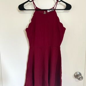 Monteau Burgundy Asymmetrical Scalloped Halter Dress